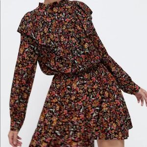 NWT Zara Floral Print Ruffled Dress Multicolored Small